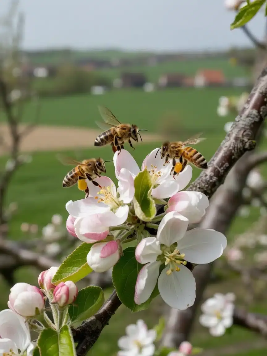 Abeilles butinant, paniers de pollen