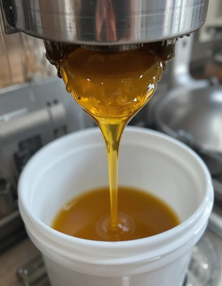 Coulage du miel d'Isabelle dans un seau, extraction à Lens